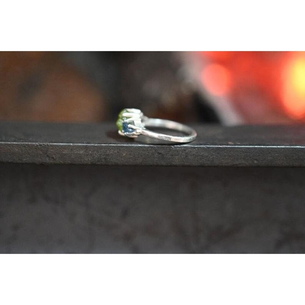 Peridot Engagement Ring - Three Stone Ring - Sapphire Ring - Unique Gemstone Ste - Picture 2 of 6